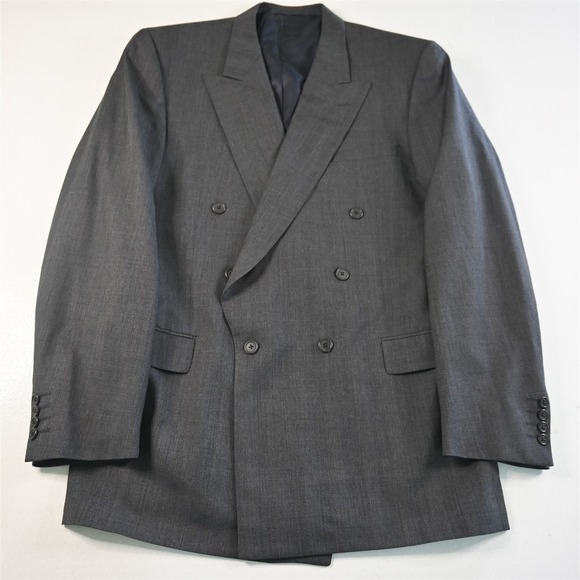 Other - Vtg USA Double Breasted 42L Gray Sharkskin Wool Blazer Suit Jacket Sport Coat